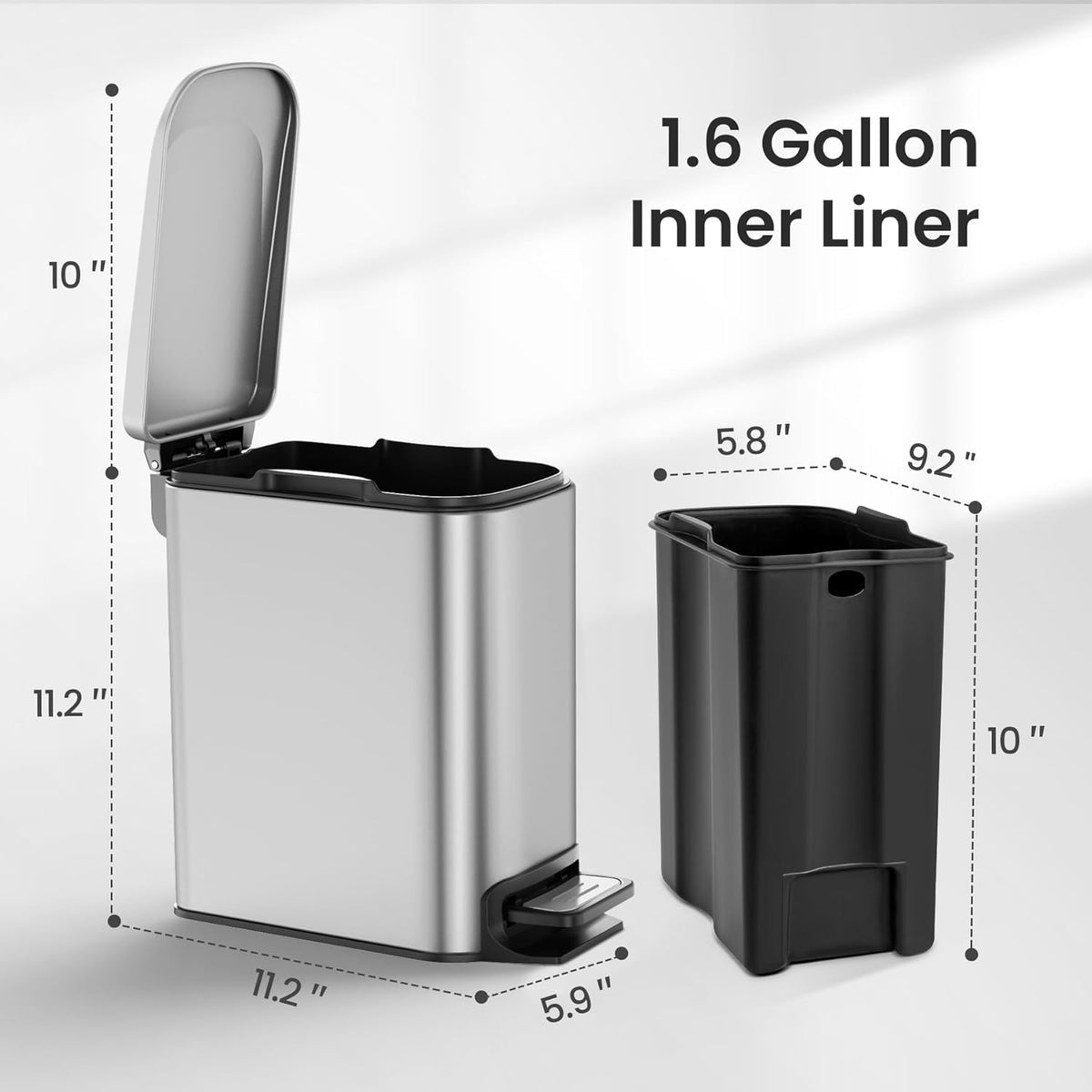 Cesun Small Bathroom Trash Can with Lid Soft Close, Step Pedal, 6 Liter / 1.6 Gallon Stainless