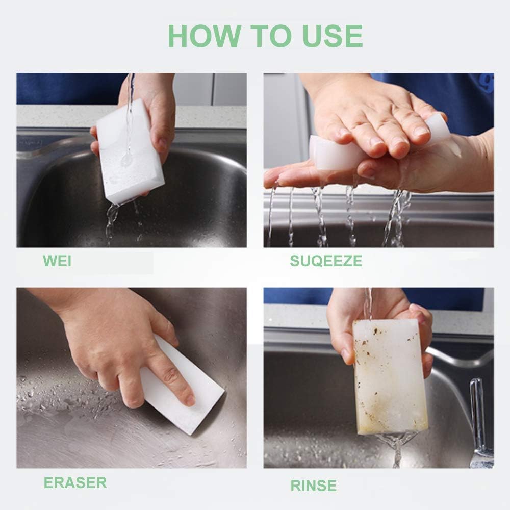 Magic Sponge Eraser 100 Pack Extra Thick and Long Lasting Melamine Sponges in Bulk - Multi Surface