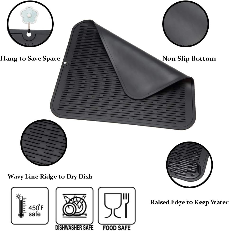ZLR 2 Pcs Silicone Dish Drying Mats for Kitchen Counter, Eco-Friendly Fast Dry Dish Mat, Easy Clean