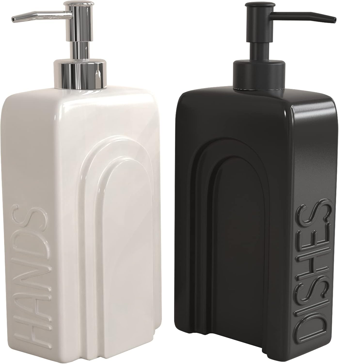 Soap Dispenser Set with Funnel, Non-Slip Silicone Pads, 2 Pack Ceramic Refillable Dish Soap and