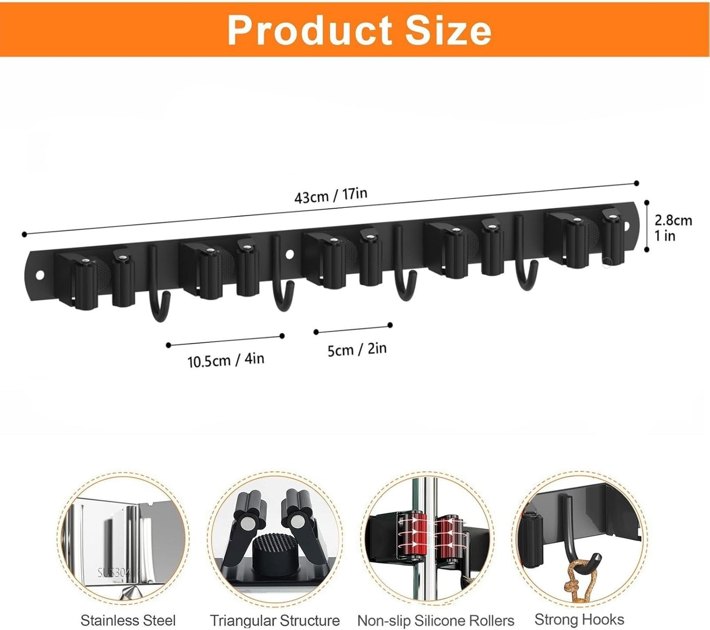 2 Pack Mop and Broom Holder Wall Mount, Non-slip Broom Hanger Wall Mount, Heavy Duty Mop Broom