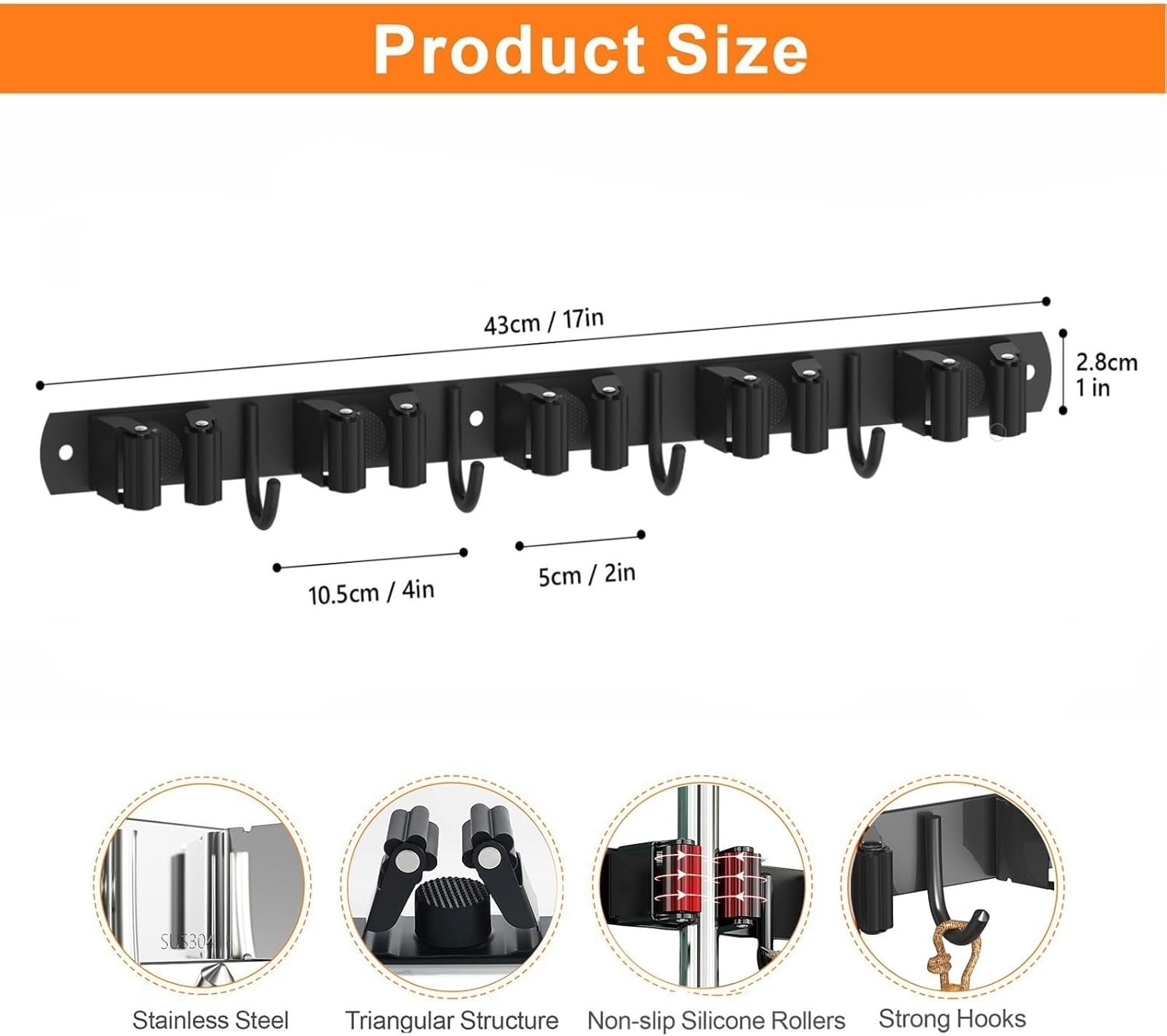 2 Pack Mop and Broom Holder Wall Mount, Non-slip Broom Hanger Wall Mount, Heavy Duty Mop Broom