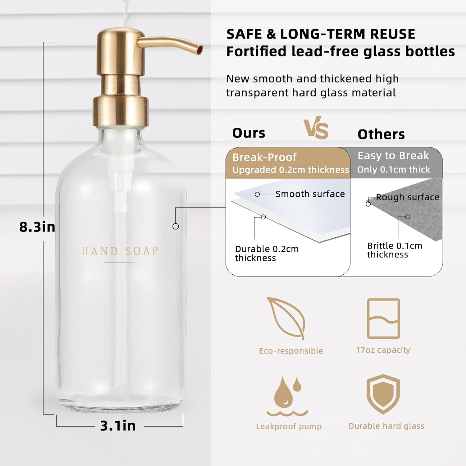 Glass Soap Dispenser - Dish Hand Soap Dispenser Set for Kitchen, Bathroom Soap Lotion Dispenser