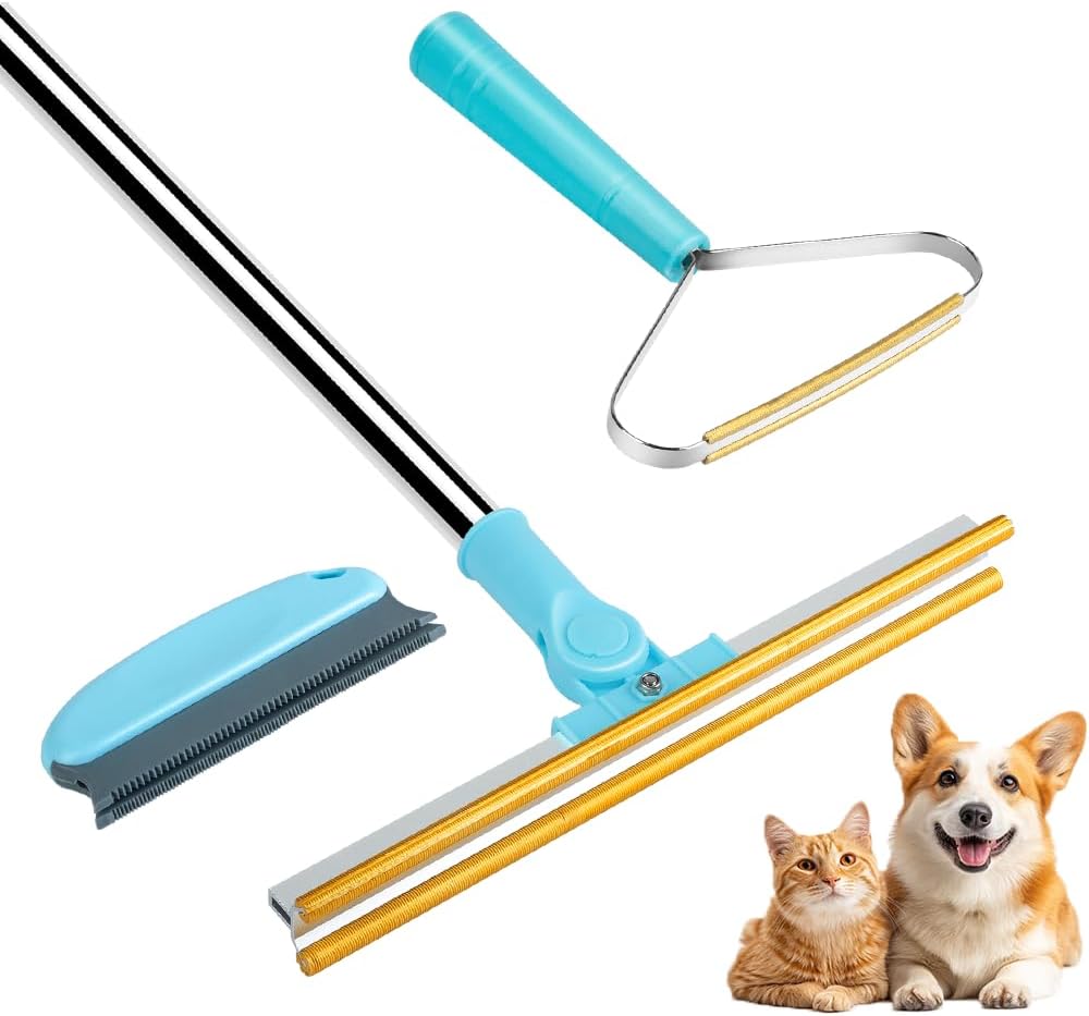 3 in 1 Carpet Rake for Pet Hair Removal, Tool Set of 3, 55” Long Handle Carpet Pet Hair Removal