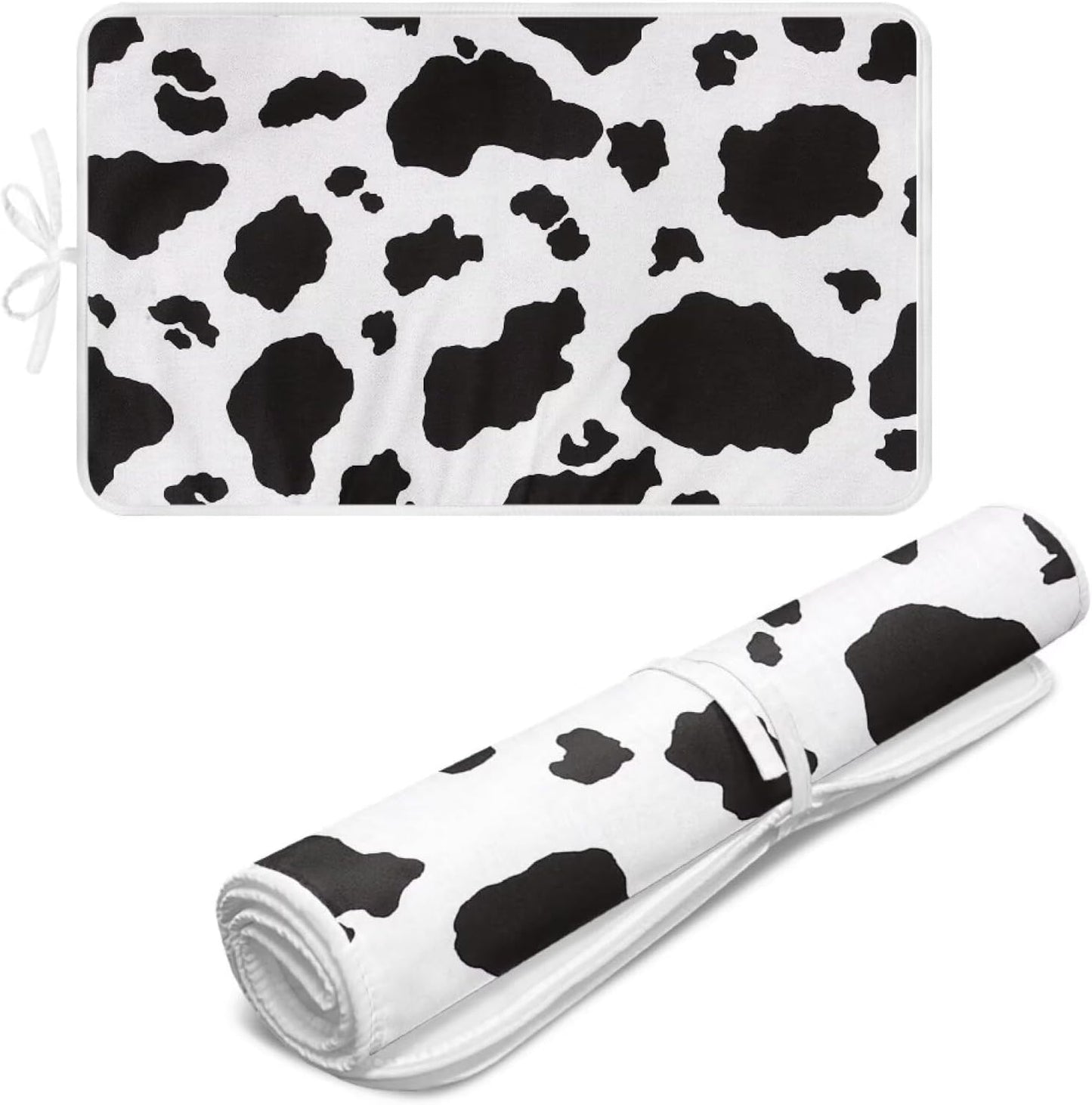 Cow Print Ironing Mat Portable Ironing Pad,Black and White 32 x 16 Inch Large Ironing Mat for Table