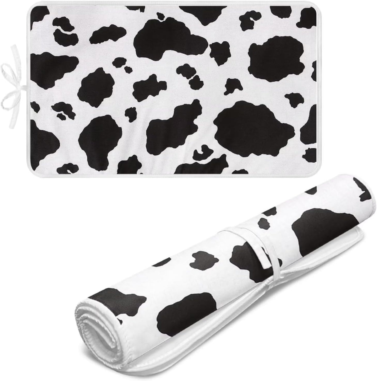 Cow Print Ironing Mat Portable Ironing Pad,Black and White 32 x 16 Inch Large Ironing Mat for Table