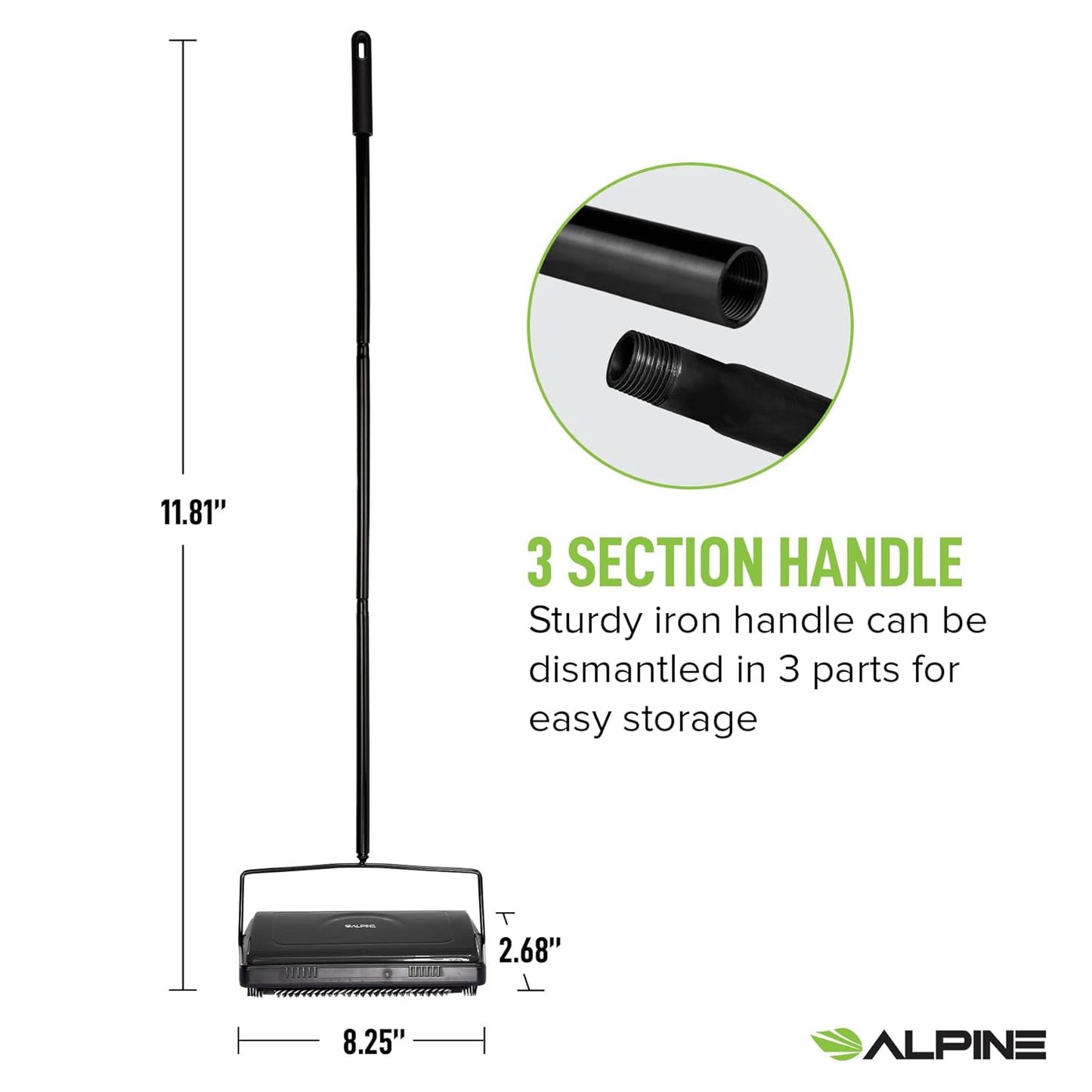 Alpine Manual Carpet Sweeper Triple Brush – Cordless Non Electric Multi-Surface Floor Brush