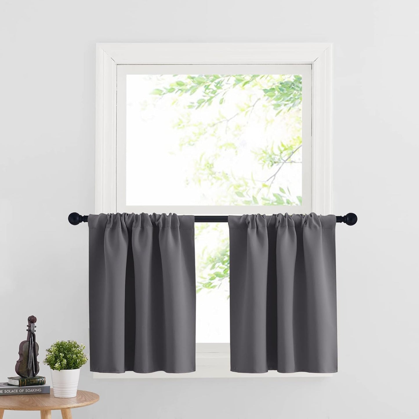 RYB HOME Short Curtains Half Window Curtains for Bedroom, Privacy Blackout Energy Saving Drapes for