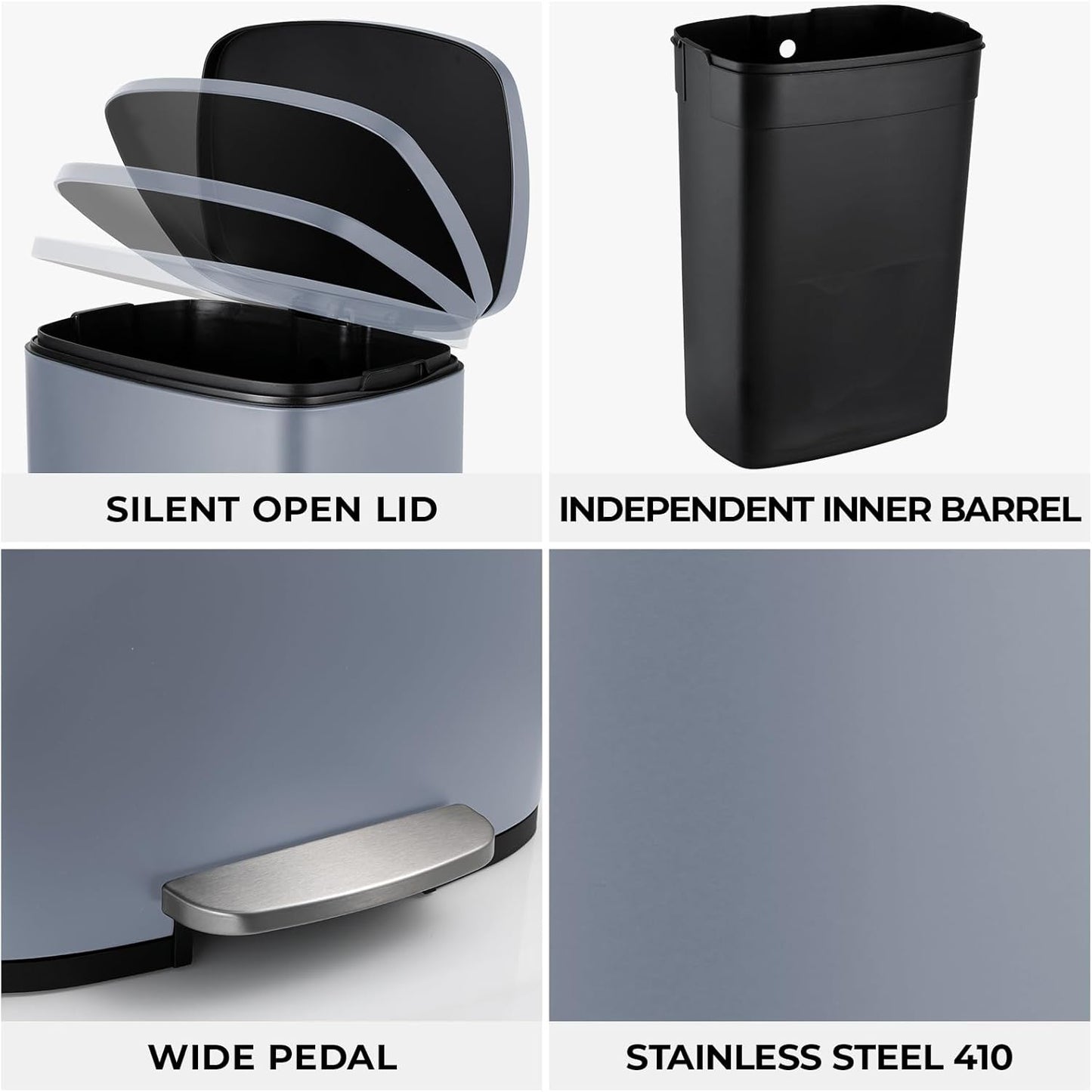 8 Gal Kitchen Trash Can, 30L Recycling or Garbage Bin, Brushed Stainless Steel Waste Basket