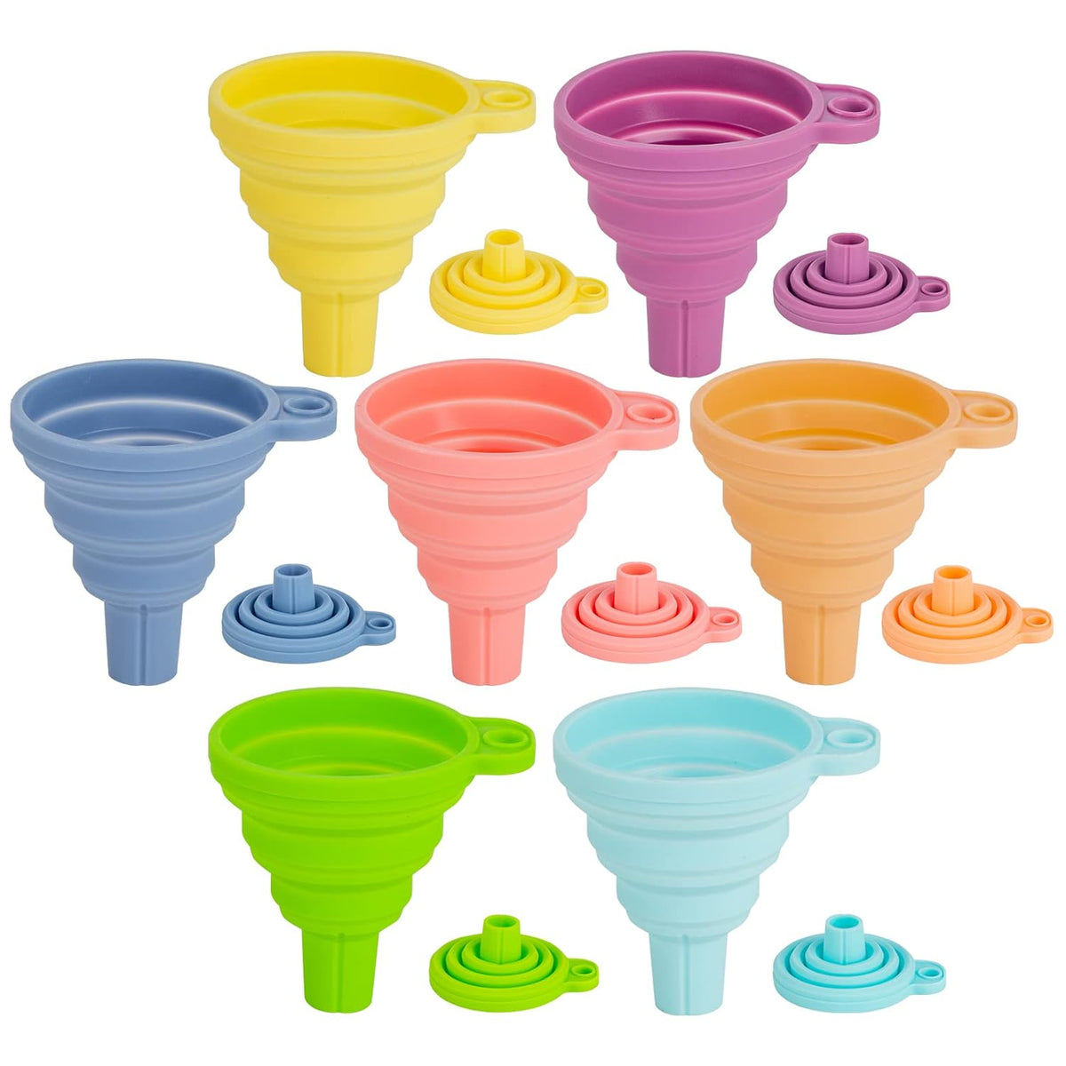 Kitchen Funnel Set 7 Pack, Collapsible Silicone Funnel for Filling Bottles, Beverage, Lab, Oil