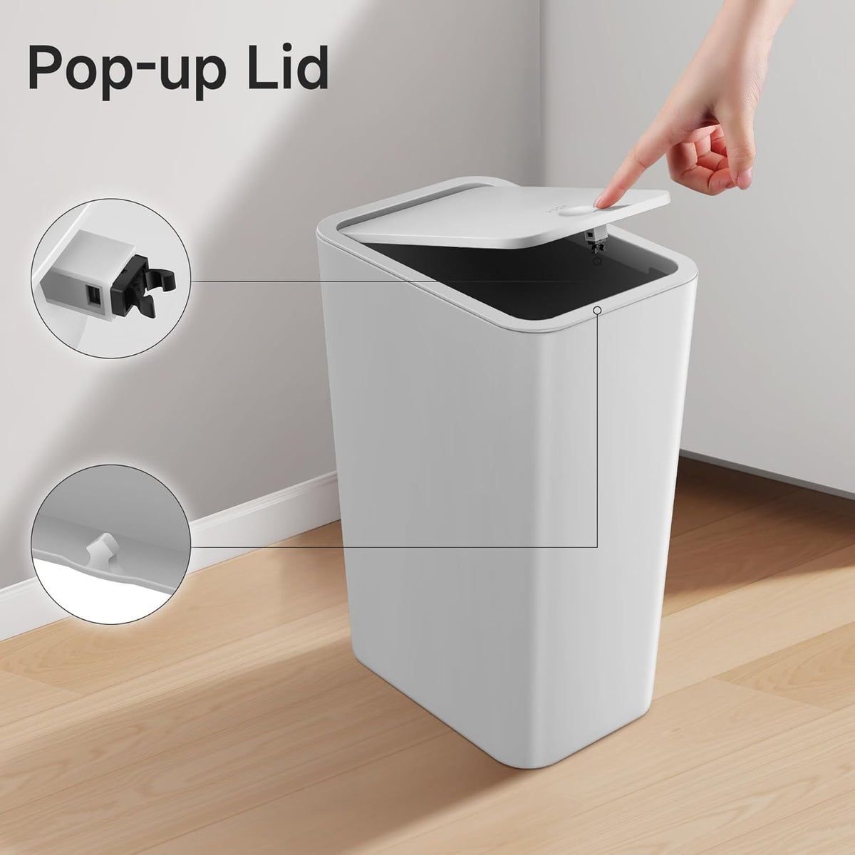 TIPGO Bathroom Trash Can with Lid, 4 Gallon / 15 Liter Small Garbage Can, Press Top Bin, Plastic