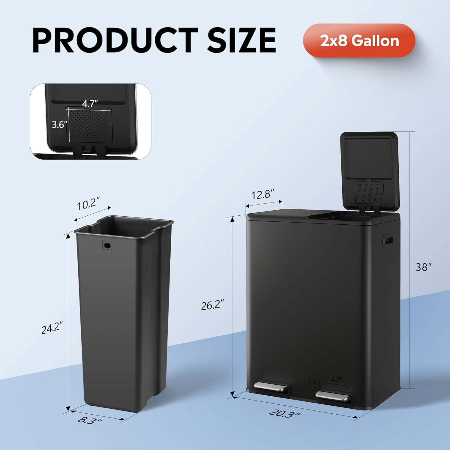 WLIVE Dual Trash Can, 2 x 8 Gallon (2 x 30 L), Step Trash Can with Lid with Inner Buckets, 2