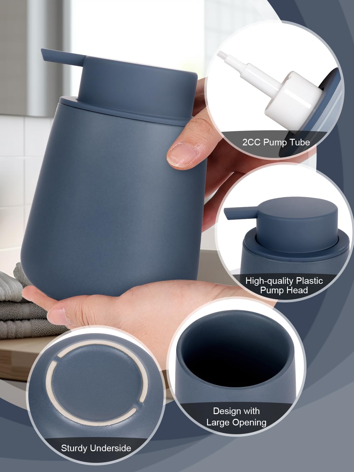INGOFIN Ceramic Foaming Soap Dispenser - 12 oz Foam Hand Soap Dispenser Bathroom, Ceramic Dish Soap