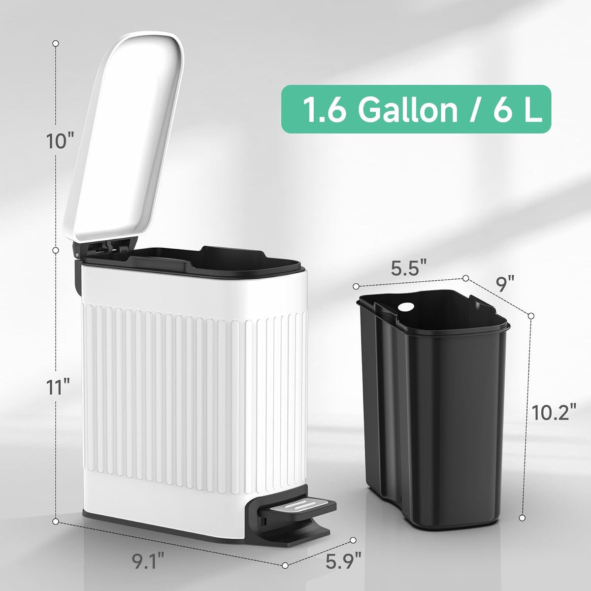 TIPGO Slim Bathroom Trash Can with Lid Soft Close, Step Pedal, 6 Liter / 1.6 Gallon Stainless Steel