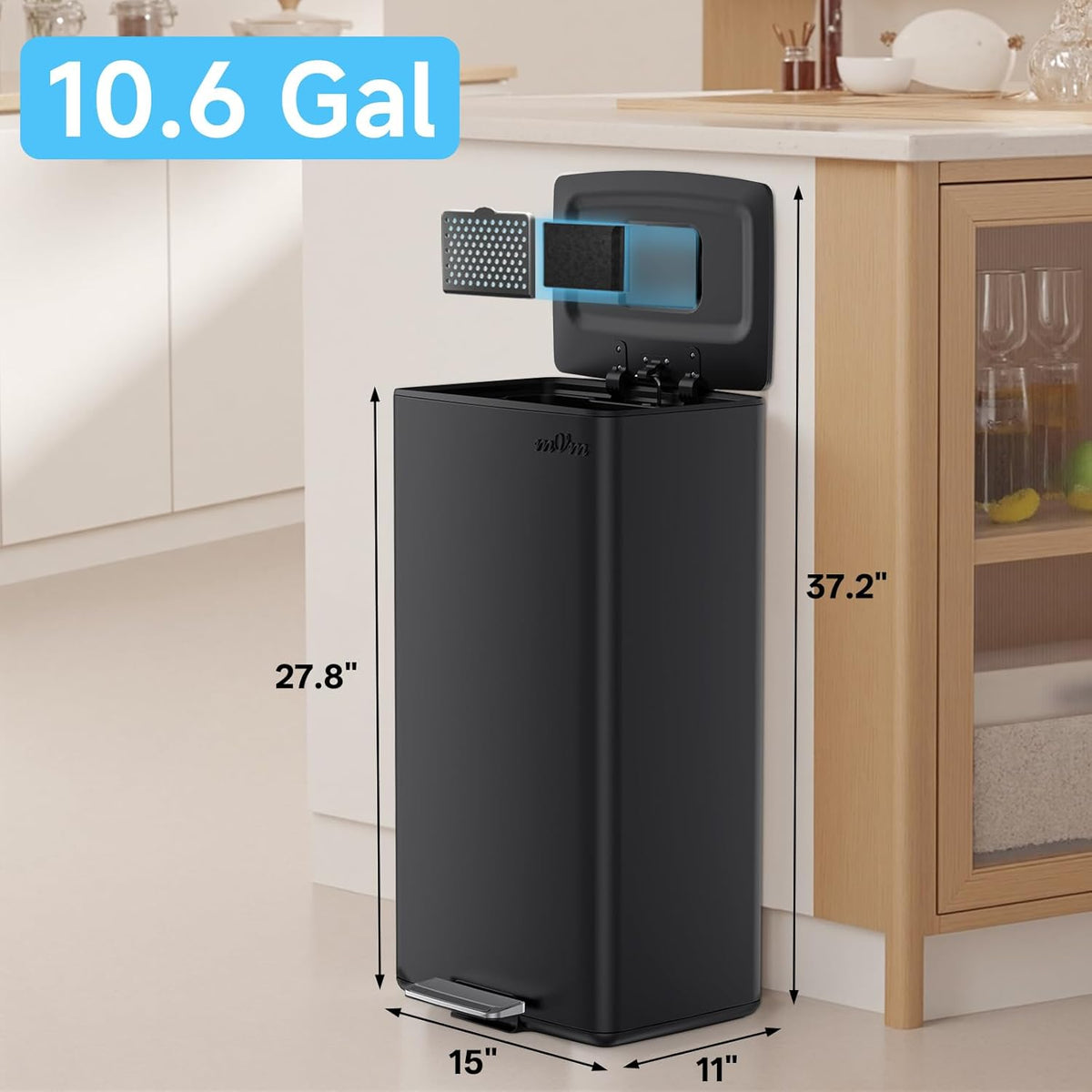 mVm 10.6 Gallon Heavy Duty Step Trash Can with Lid, Foldable Foot Pedal Bin for Kitchen Office
