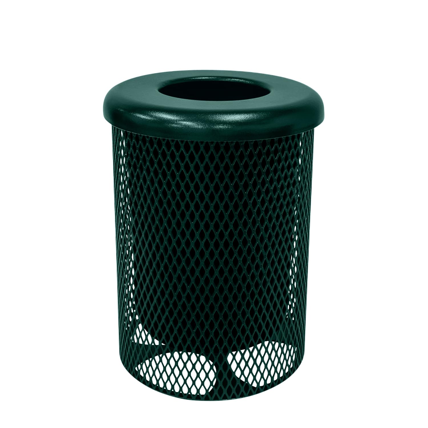 Coated Outdoor Furniture 32-Gallon Heavy-Duty Expanded Metal Round Trash Receptacle, Commercial