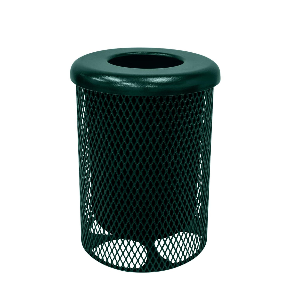 COATEDOUTDOORFURNITURE RFT-DGRN Heavy Duty 32 Gallon Round Trash Receptacle, Liner Included, Dark