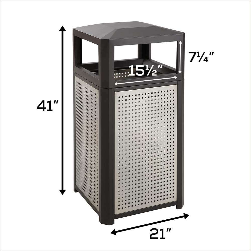 Safco Evos Steel Trash Can, 38 Gallons, Indoor and Outdoor Use, Commercial Garbage Can with Plastic