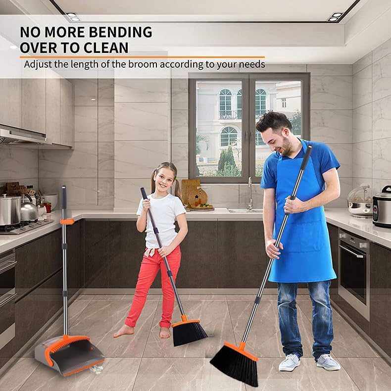 2-Pack is More economical，Upgraded Upright Broom and Dustpan Combo with 52" Long Handle, Dustpan