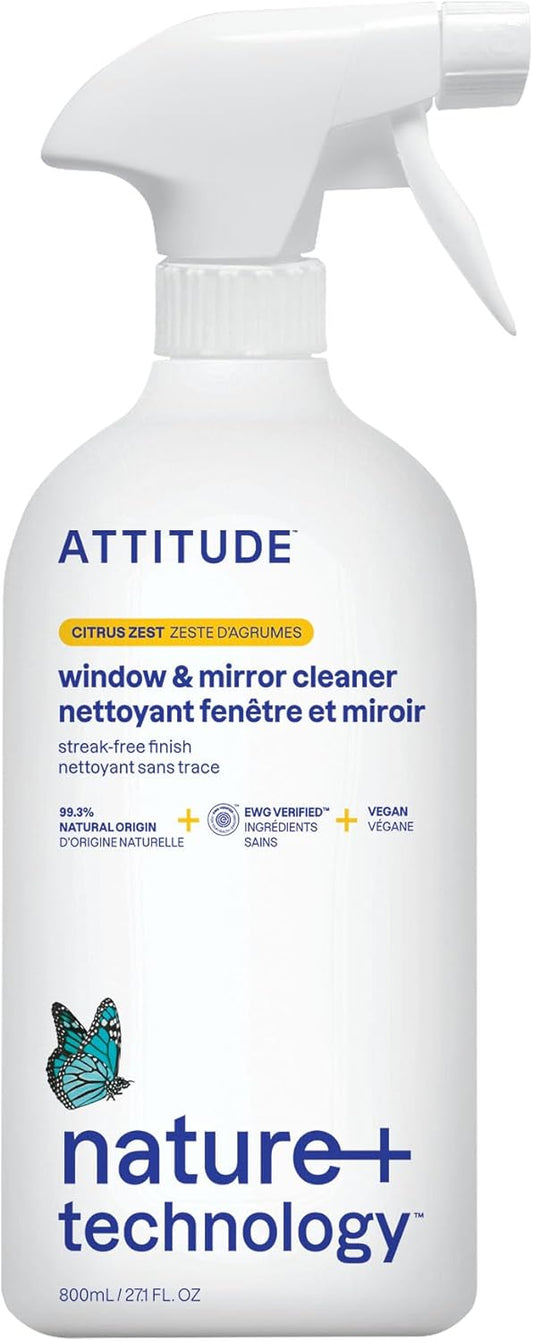 ATTITUDE Window & Mirror Cleaner, EWG Verified, Plant- & Mineral-Based, Vegan & Streak-Free Glass