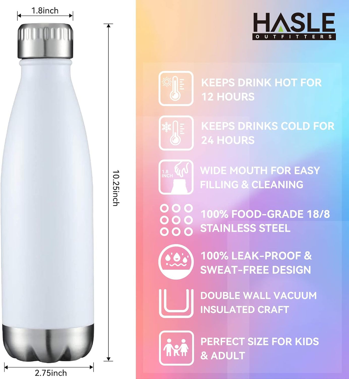 HASLE OUTFITTERS 17oz Stainless Steel Water Bottles Bulk, Vacuum Insulated Water Bottles Double