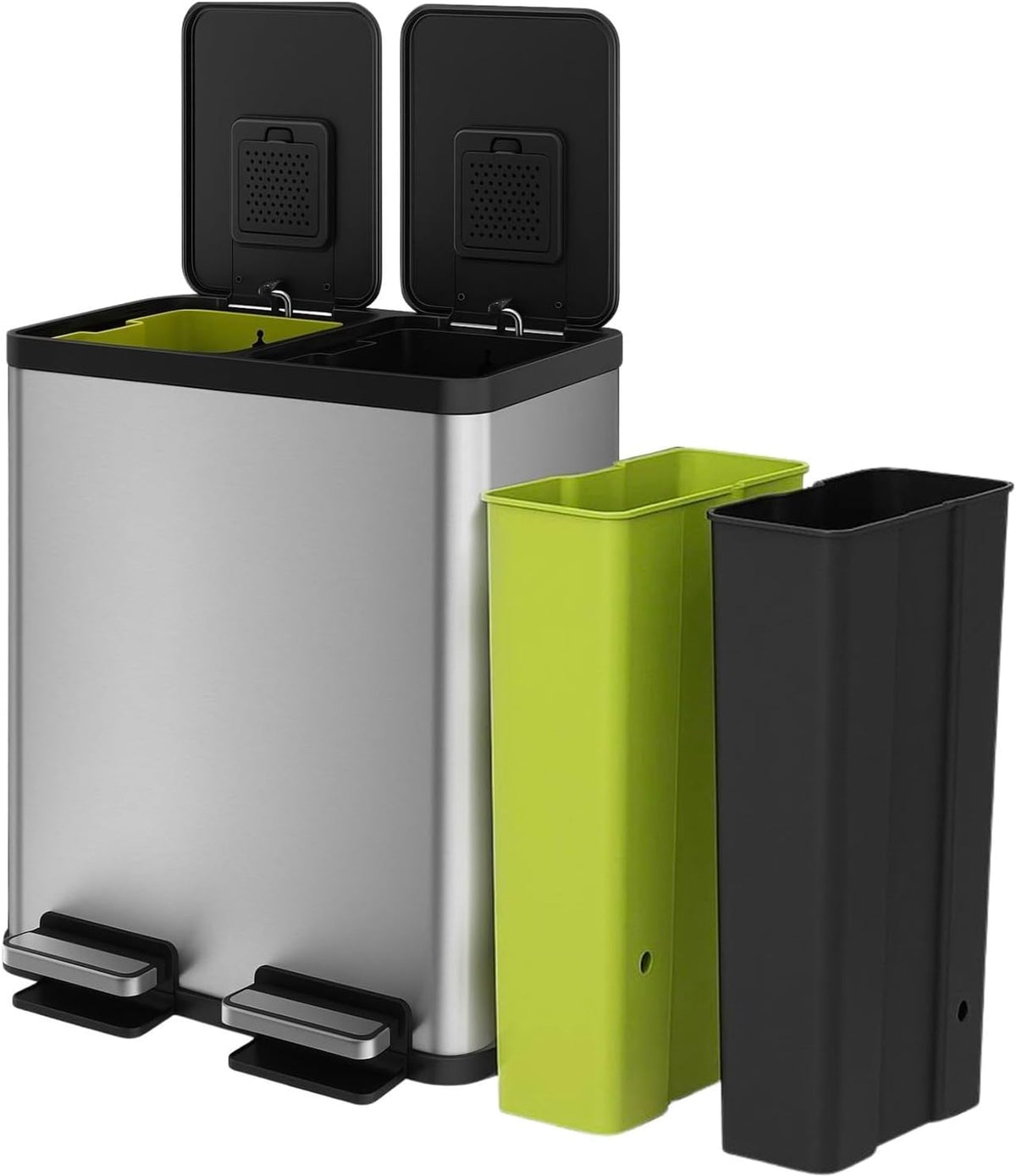 Simpli-Magic 16 Gallon (30L x 30L) Dual Compartment Step Trash Can – Kitchen Garbage Can with