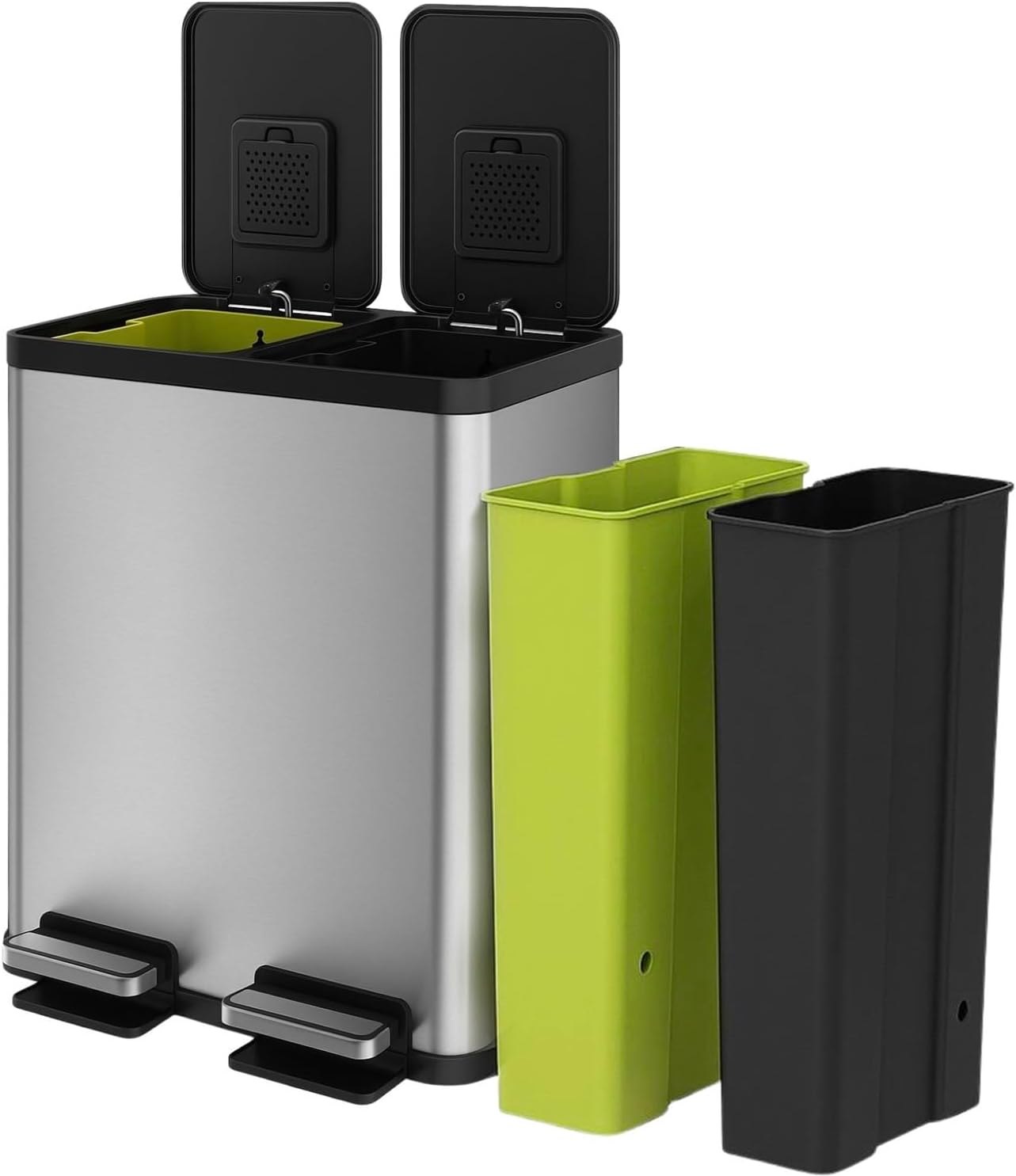 Simpli-Magic 16 Gallon (30L x 30L) Dual Compartment Step Trash Can – Kitchen Garbage Can with