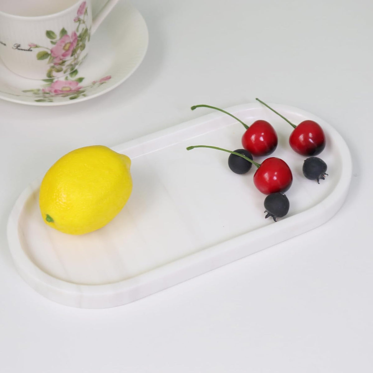 Natural Marble Tray, Oval Vanity Decorative Tray for Bathroom Counter, Countertop Stone Organizer