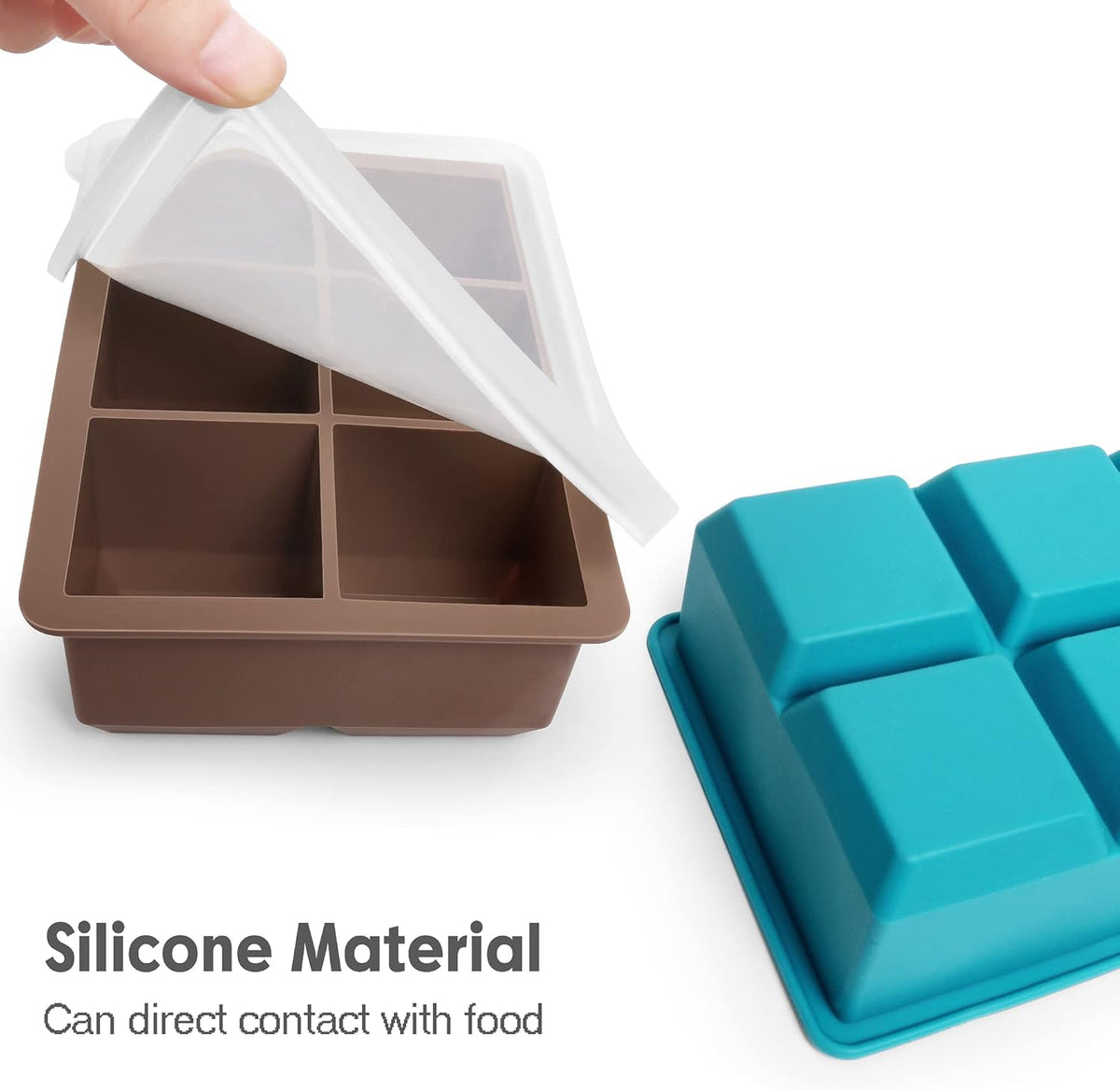 Silicone Ice Cube Trays 3 Pack - Large Size Silicone Ice Cube Molds with Leak Proof Removable Lid