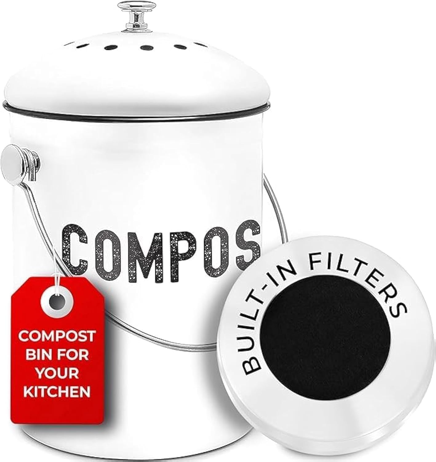 EPICA Countertop Compost Bin Kitchen | 1.3 Gallon | Odorless Composting Bin with Carbon Filters |