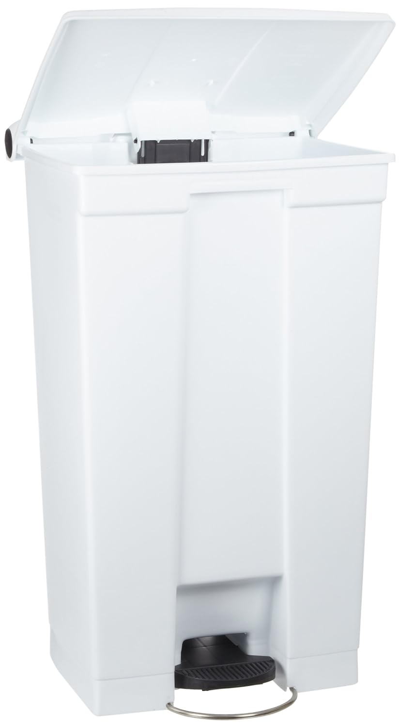 Rubbermaid Commercial Products Step-On Trash Can with Lid, 8-Gallon, White, Hands-Free Sanitary Use