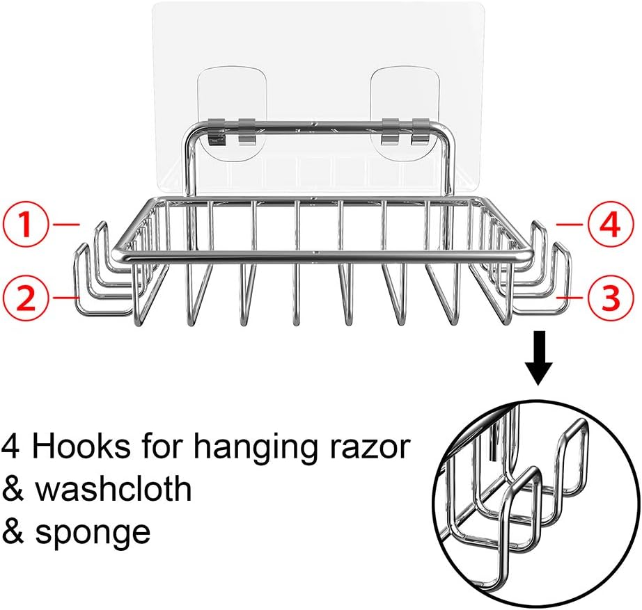Nieifi Shower Caddy Shelf with Hooks Storage Rack Organizer Adhesive Stainless Steel without