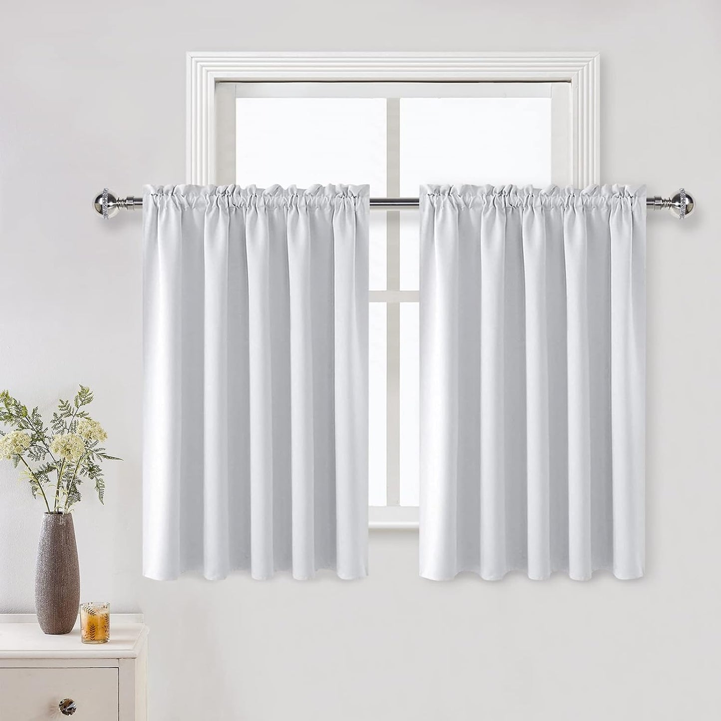 DWCN White Room Darkening Curtains for Kitchen/Bedroom, 60 x 36 inches Long - Energy Saving Window