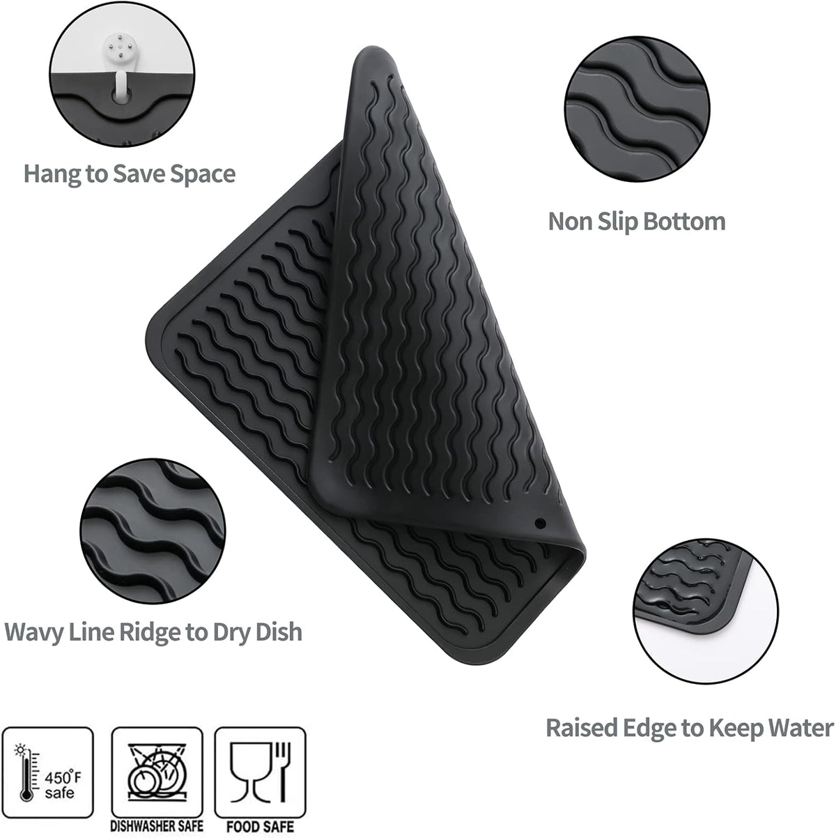 Silicone Dish Drying Mat for Multiple Usage,Easy clean,Eco-friendly,Heat-resistant Silicone Mat for