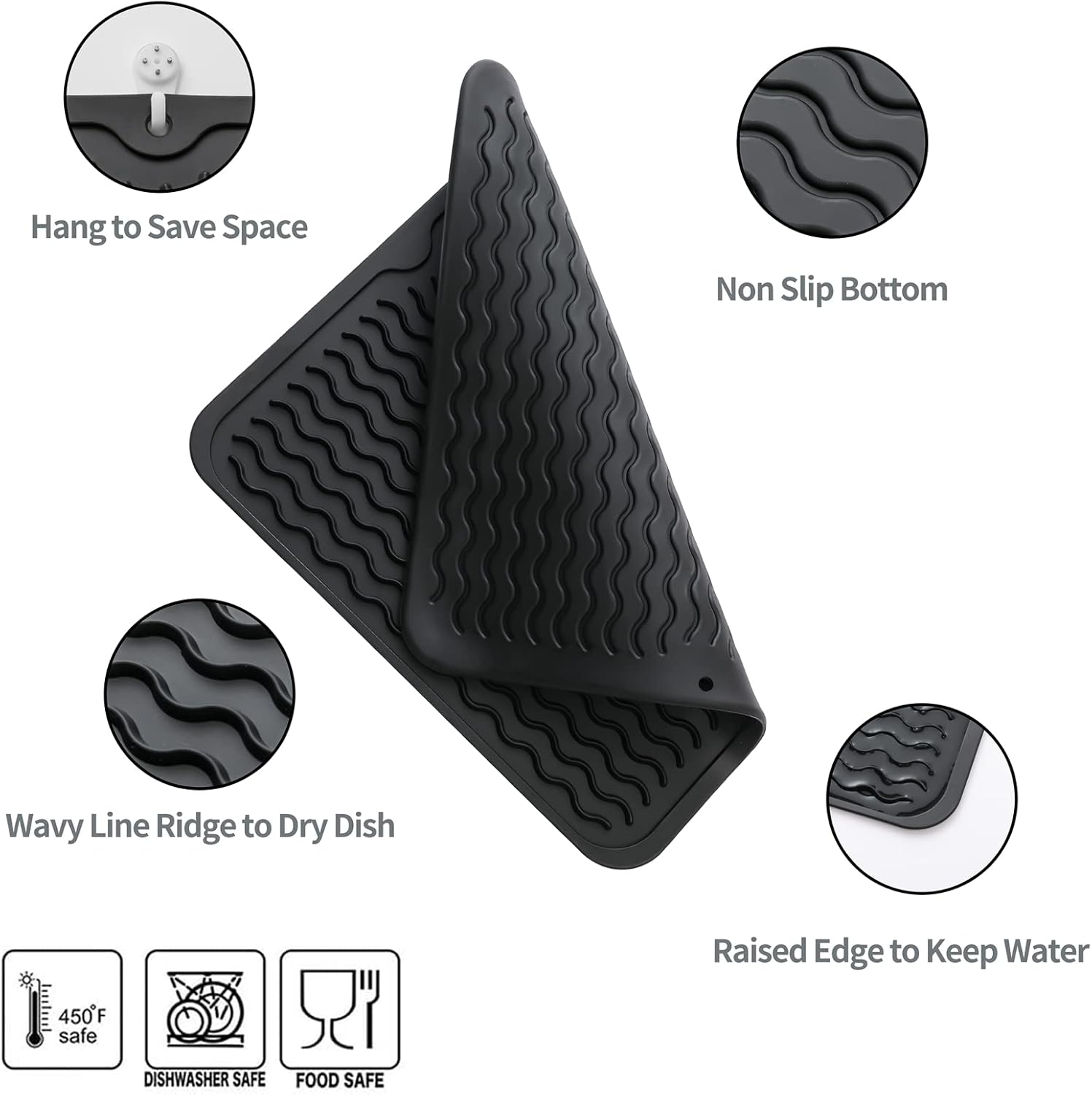 Silicone Dish Drying Mat for Multiple Usage,Easy clean,Eco-friendly,Heat-resistant Silicone Mat for