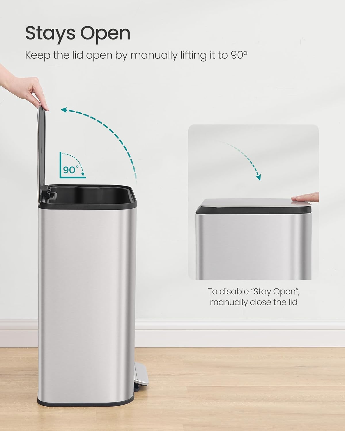 SONGMICS Kitchen Trash Can, 13-Gallon (50 L) Garbage Can with Lid, Stainless Steel, Soft Close and