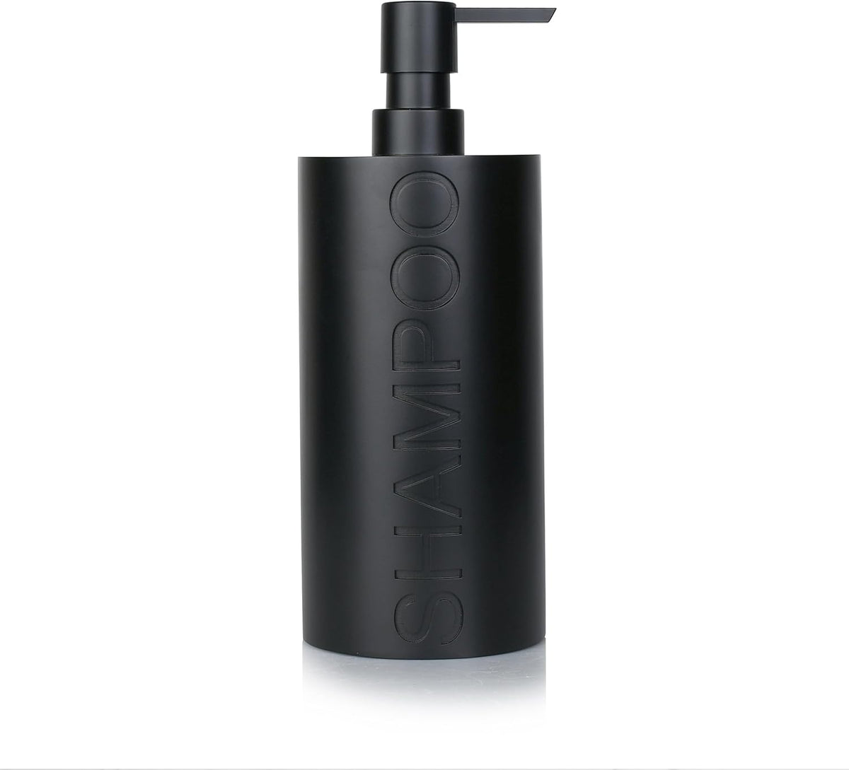 Matte Black Shampoo Dispenser Modern Refillable Pump Bottle with Embossed Text, Durable Resin