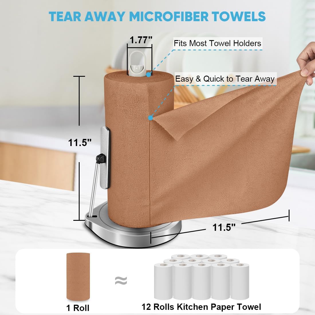 AIDEA Microfiber Cleaning Cloth Roll, 75PK, Reusable Paper Towels Tear Away Cloth, Microfiber