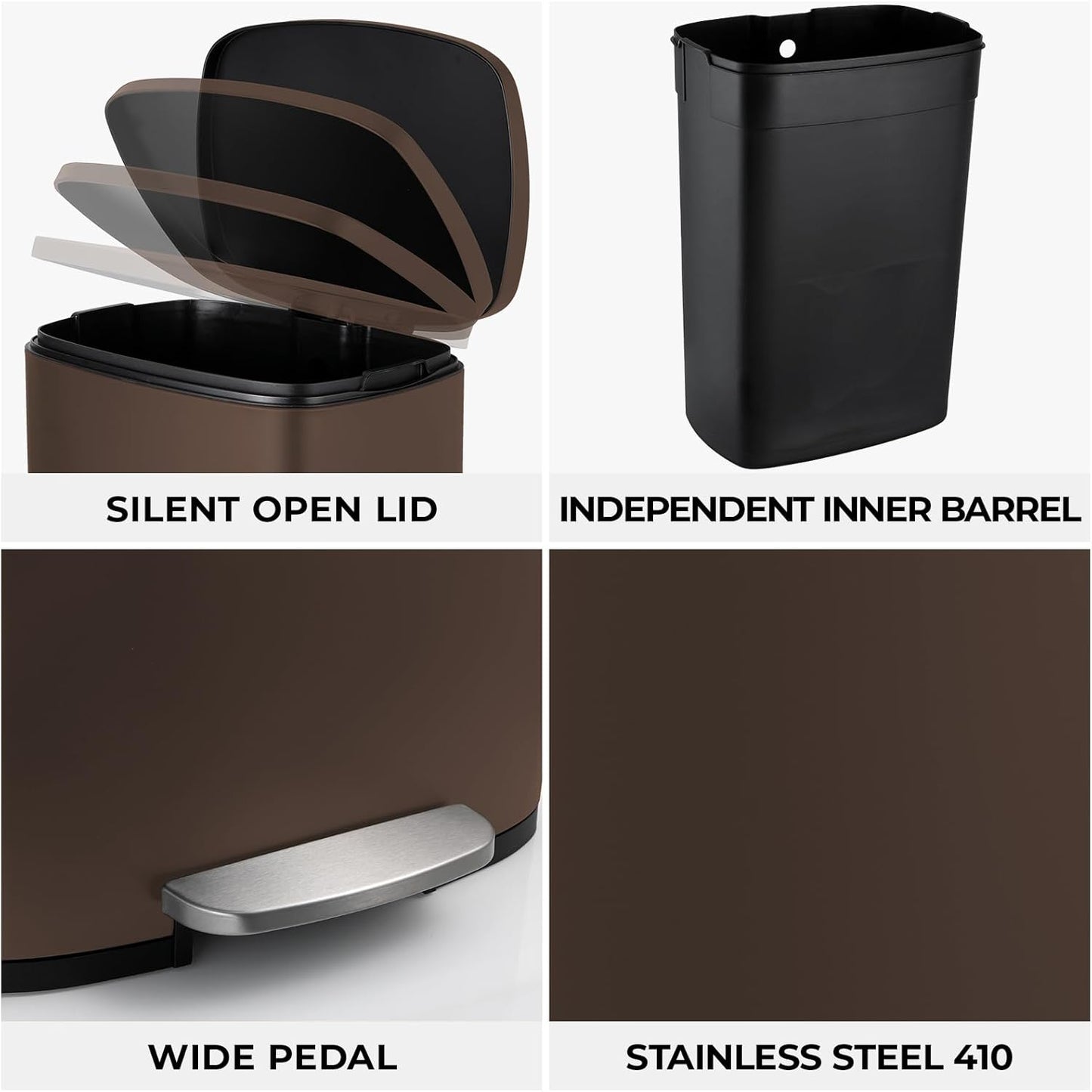 8 Gal Kitchen Trash Can, 30L Recycling or Garbage Bin, Brushed Stainless Steel Waste Basket