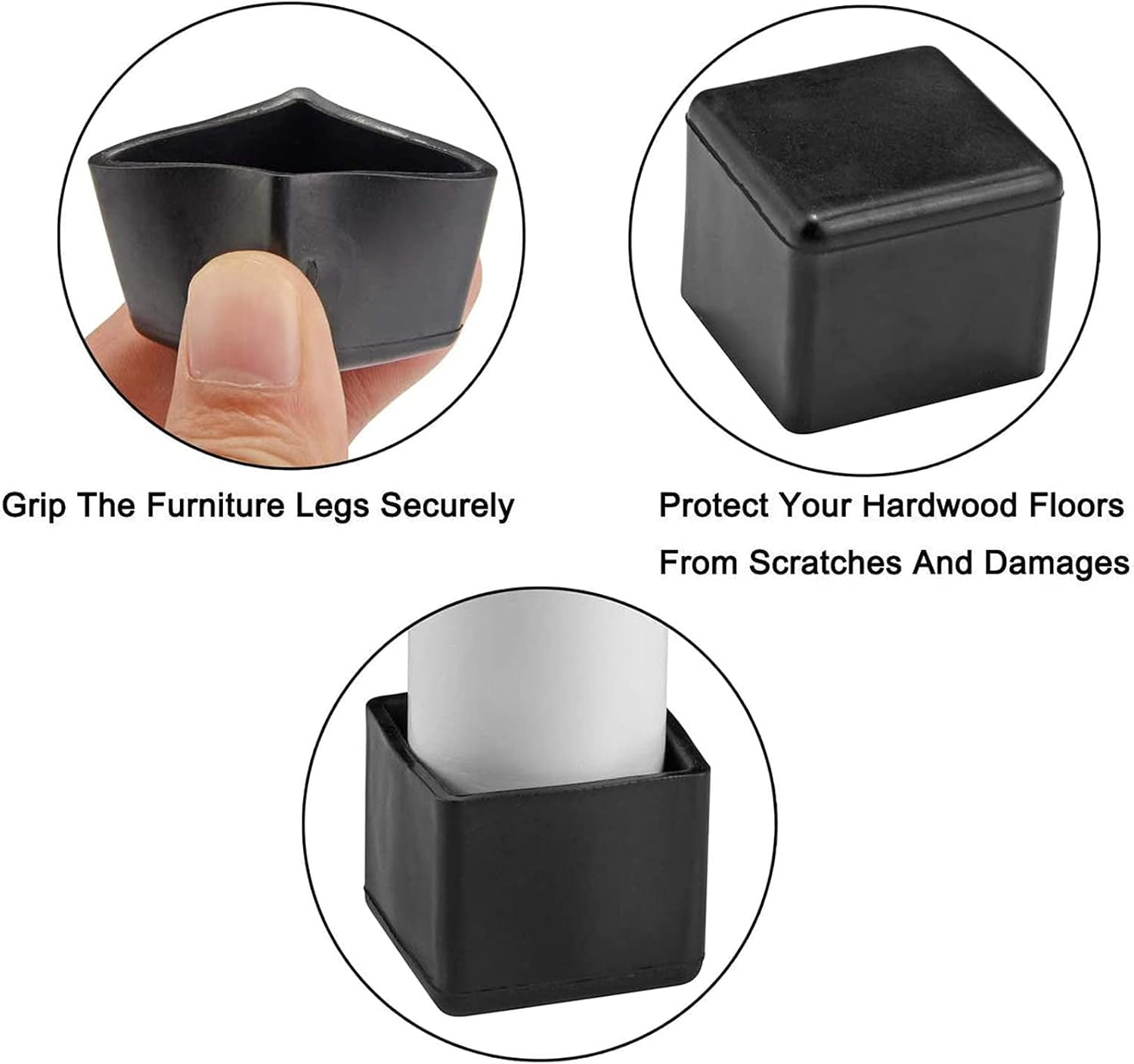 Still Awake 16 Pcs Black Square Anti-Slip Rubber Leg Tips Chair Leg Caps Furniture Floor Protectors