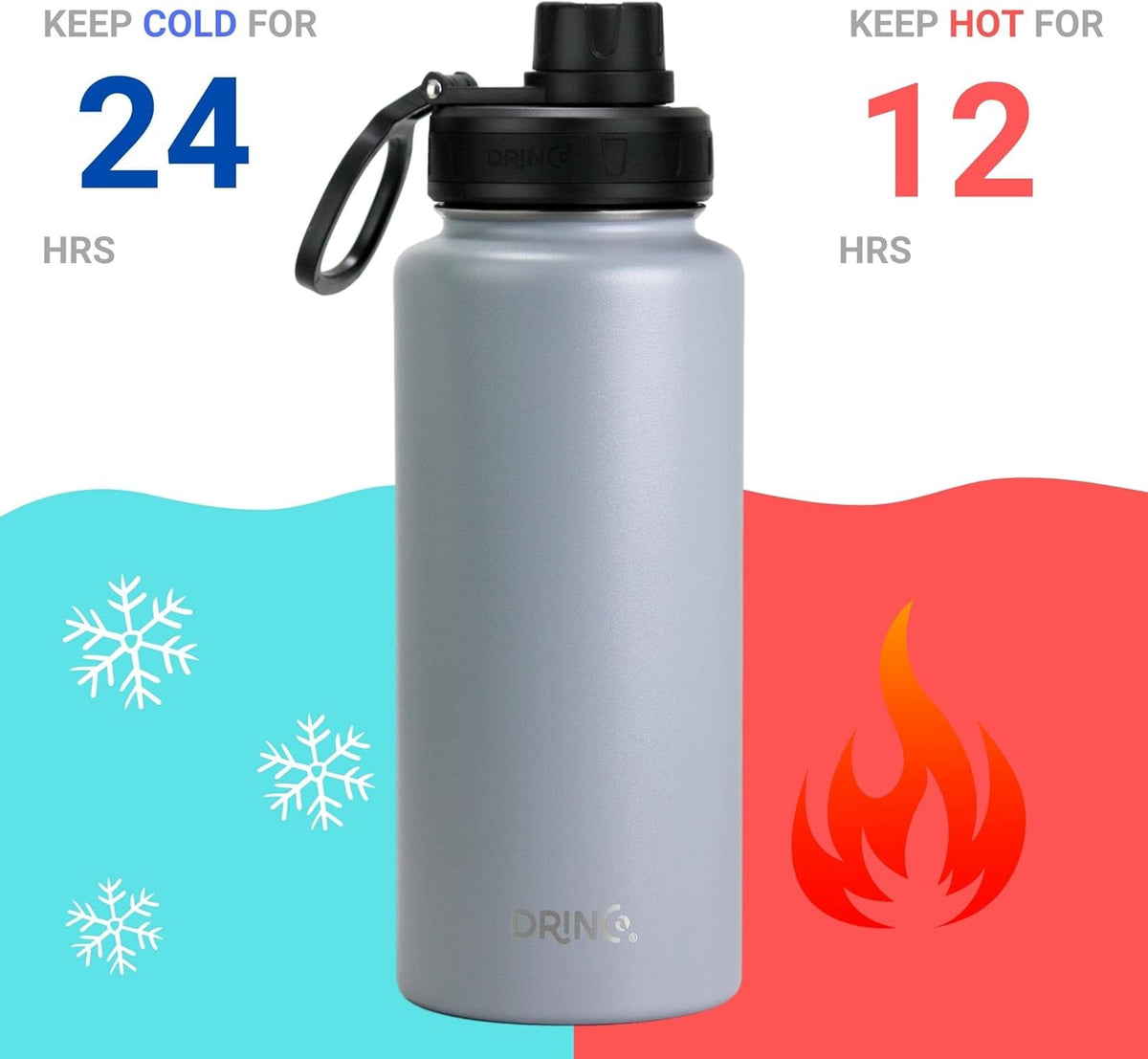 DRINCO Stainless Steel Water Bottle Spout Lid Vacuum Insulated Double Wall Water Bottle Wide Mouth