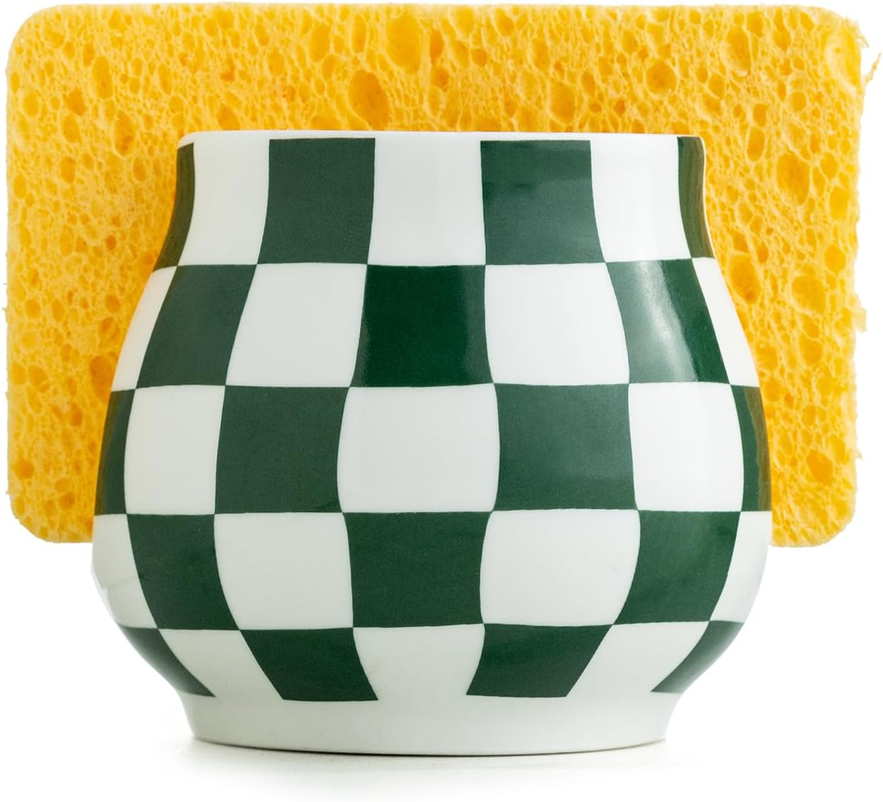 Kitchen Sponge Holder, Ceramic Sponge Organizer Checkered Scrubby Holder Sink Caddy Scrub Dish Rack