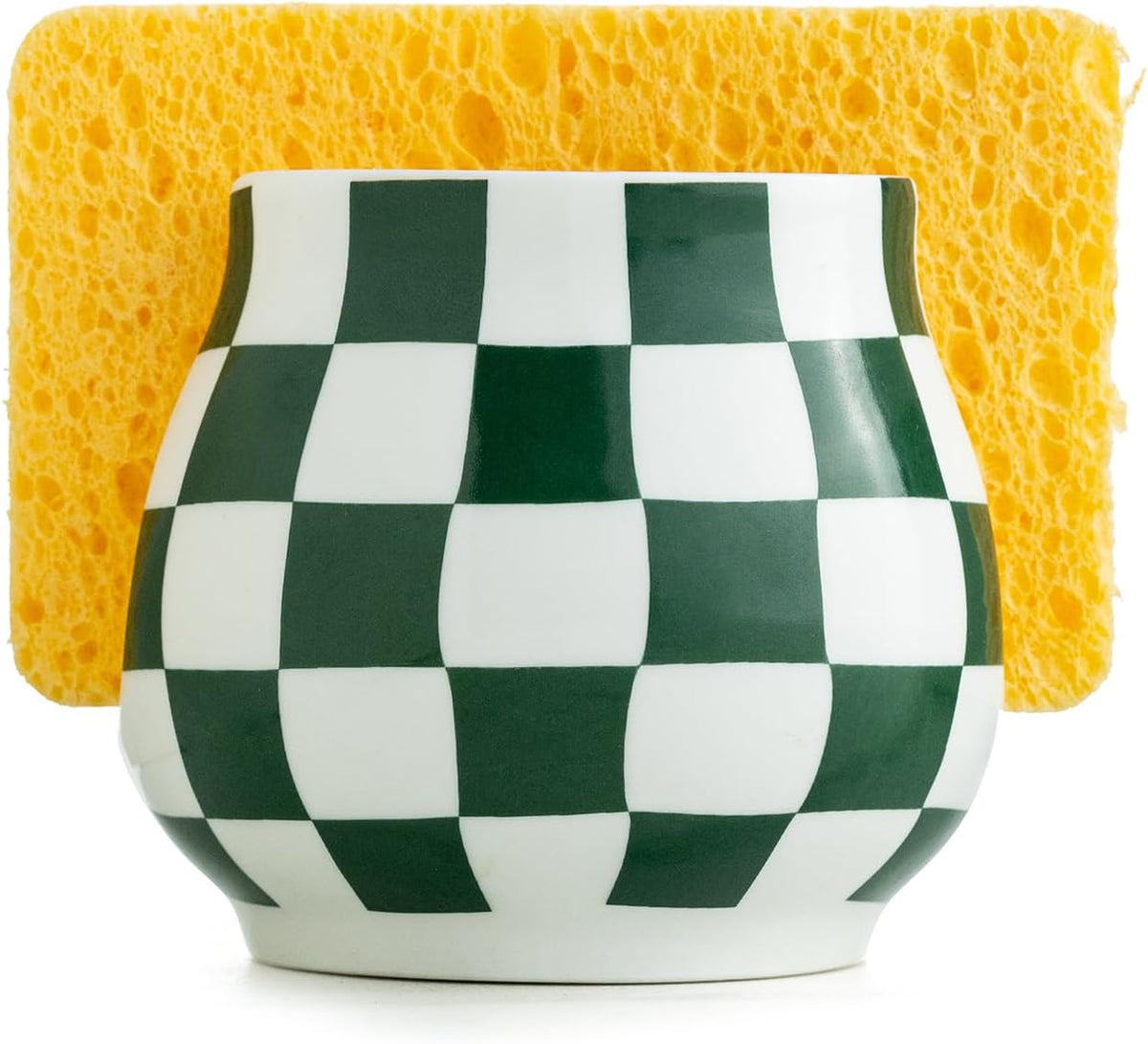 Kitchen Sponge Holder, Ceramic Sponge Organizer Checkered Scrubby Holder Sink Caddy Scrub Dish Rack