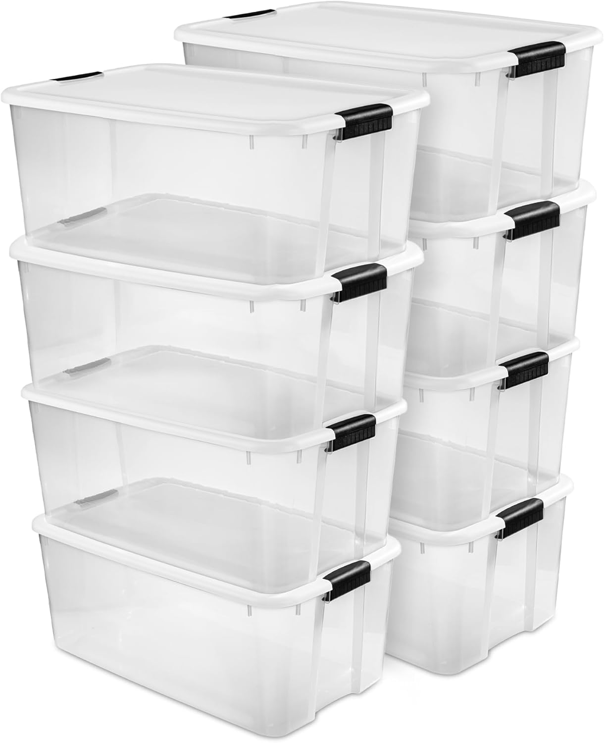 Sterilite 8-Pack Ultra Latching Box, Storage Bins with Lids, Clear Plastic, 116 Quart - Heavy-Duty