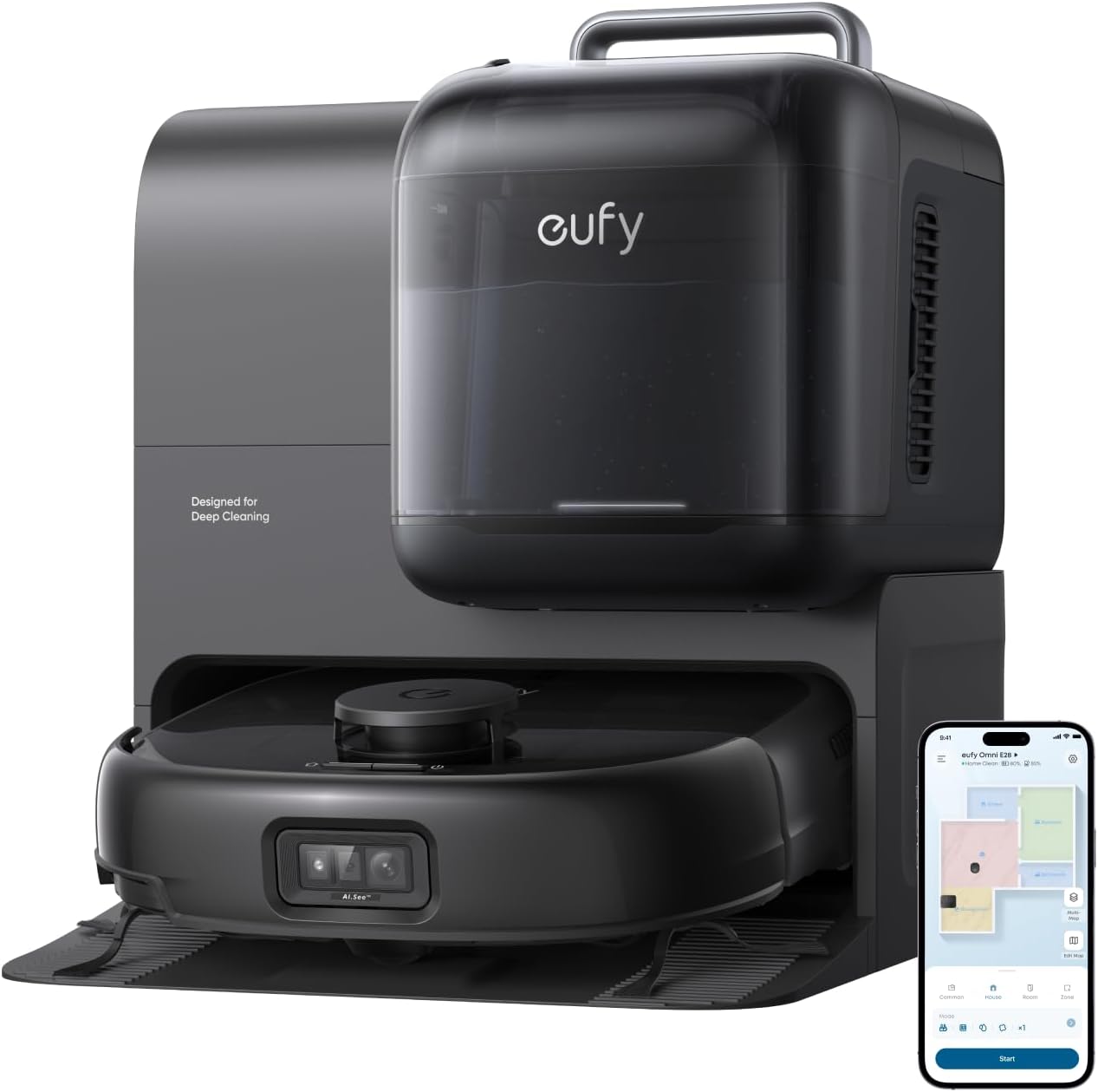 eufy Robot Vacuum E28, Portable Deep Cleaner for Carpet, HydroJet System with Roller Mop
