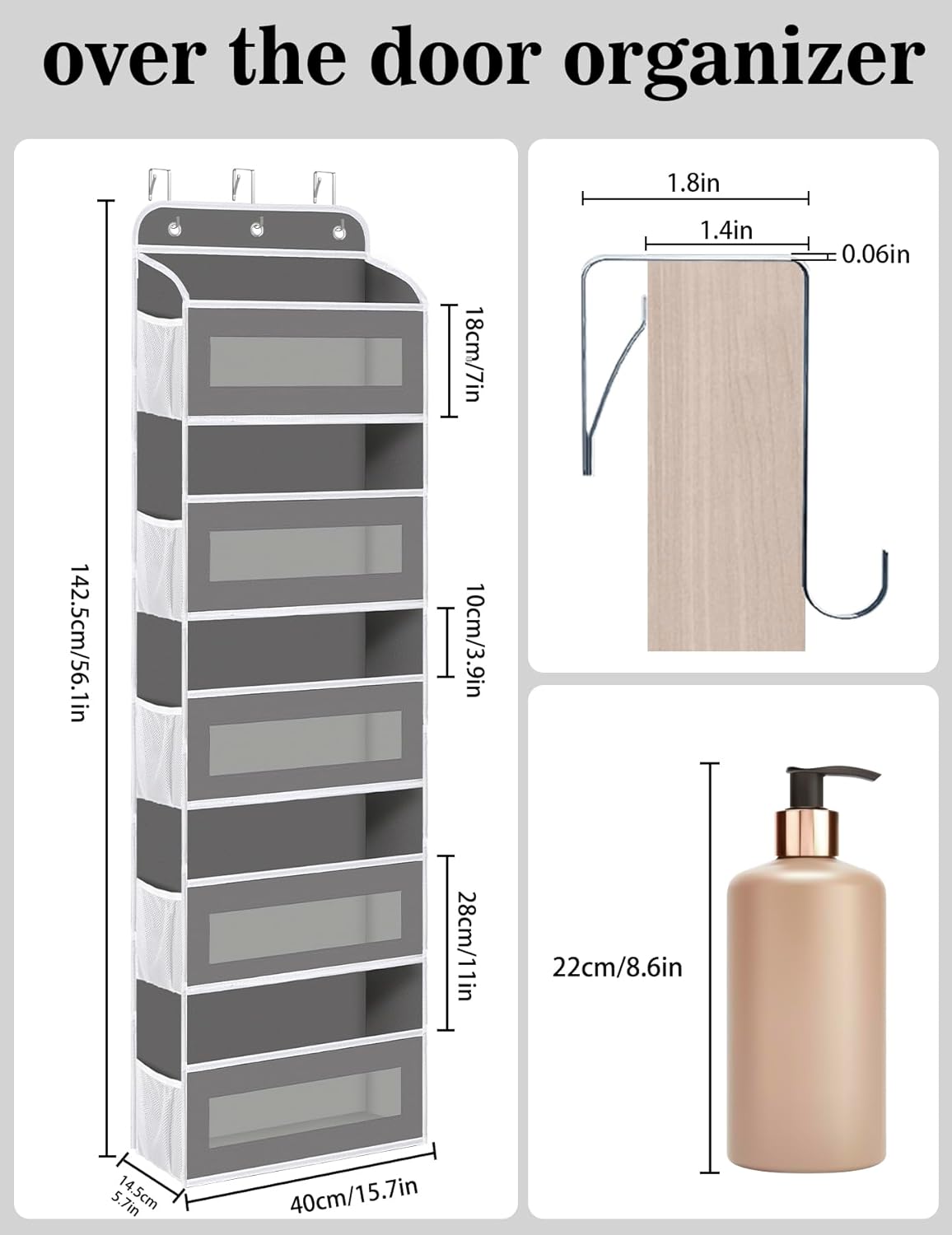 Over The Door Organizer, 5 Shelves Closet Door Hanging Storage and Organizer with 10 Mesh Pockets