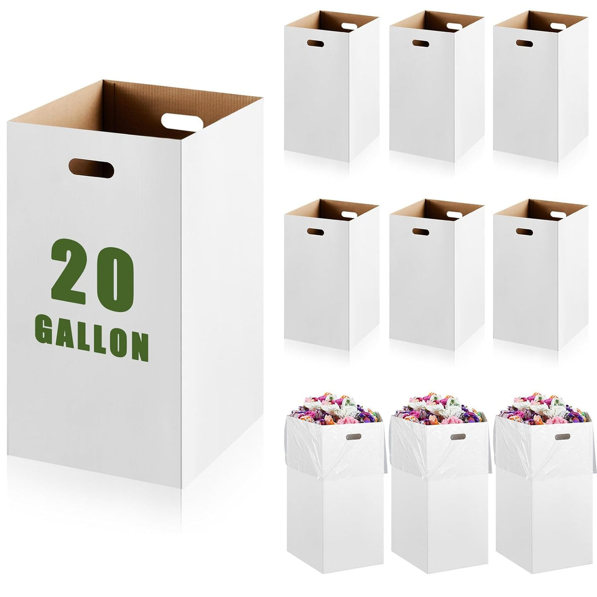 10 Pack 20 Gallon Corrugated Cardboard Trash Cans Bulk for Events Parties Disposable and Reusable