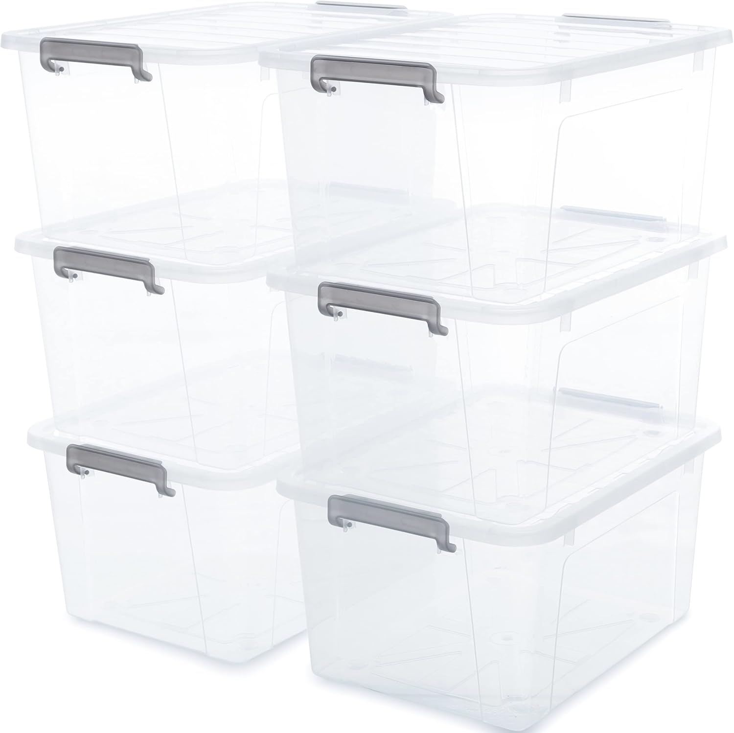 Citylife 6 Packs 44.4 QT Plastic Storage Bins with Lids Large Stackable Storage Containers for