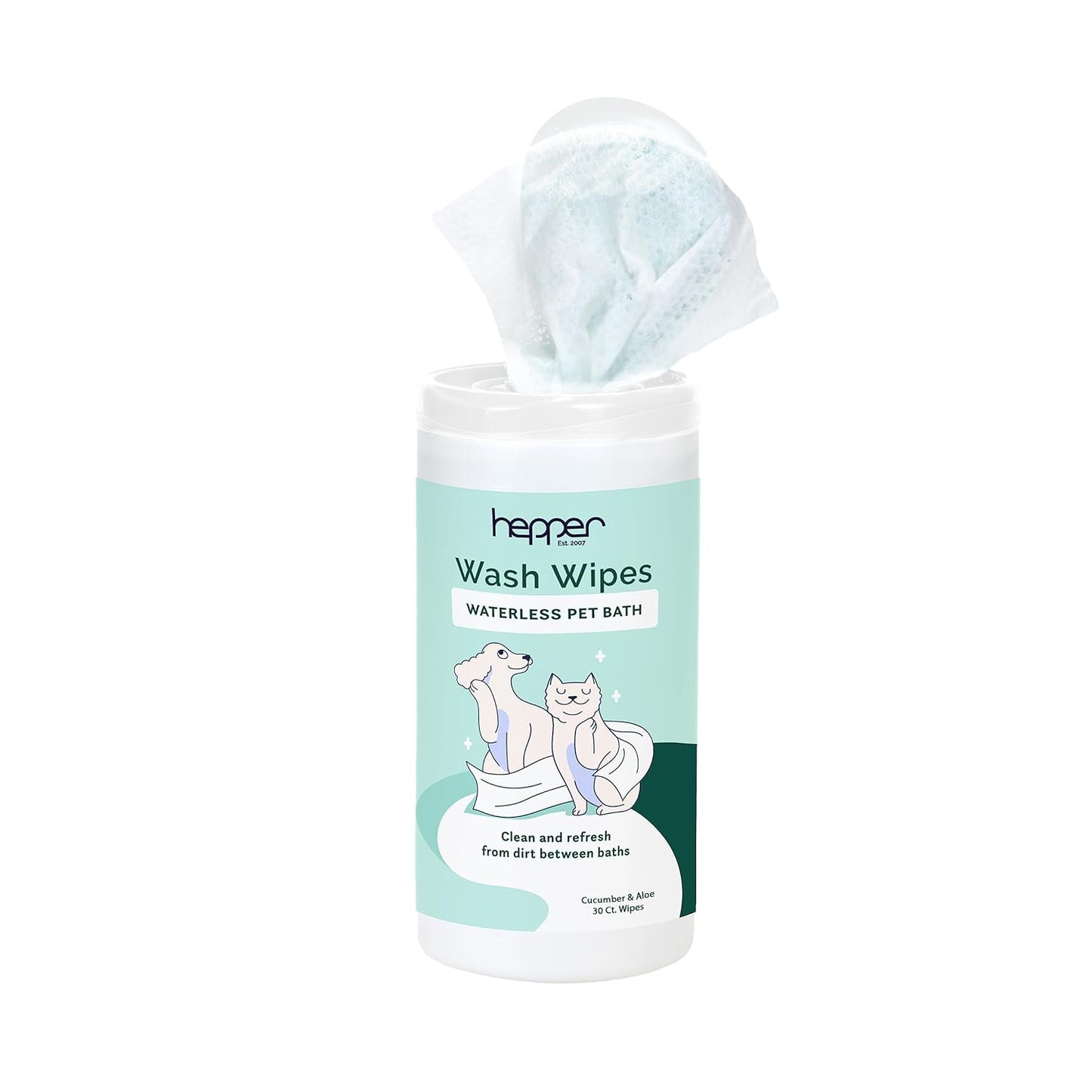 Hepper Wash Wipes - Soft Pet Cleaning Wipes Enriched with Aloe & Cucumber Scent for Waterless