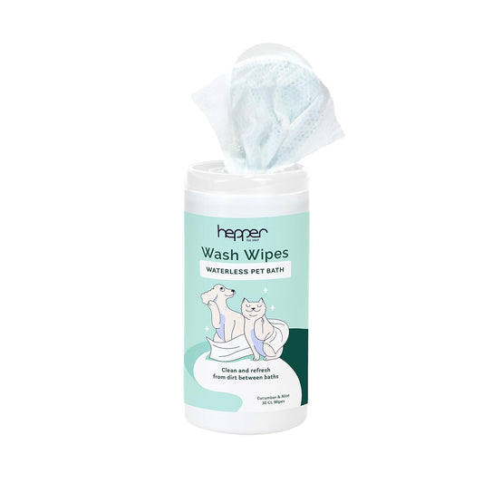 Hepper Wash Wipes - Soft Pet Cleaning Wipes Enriched with Aloe & Cucumber Scent for Waterless